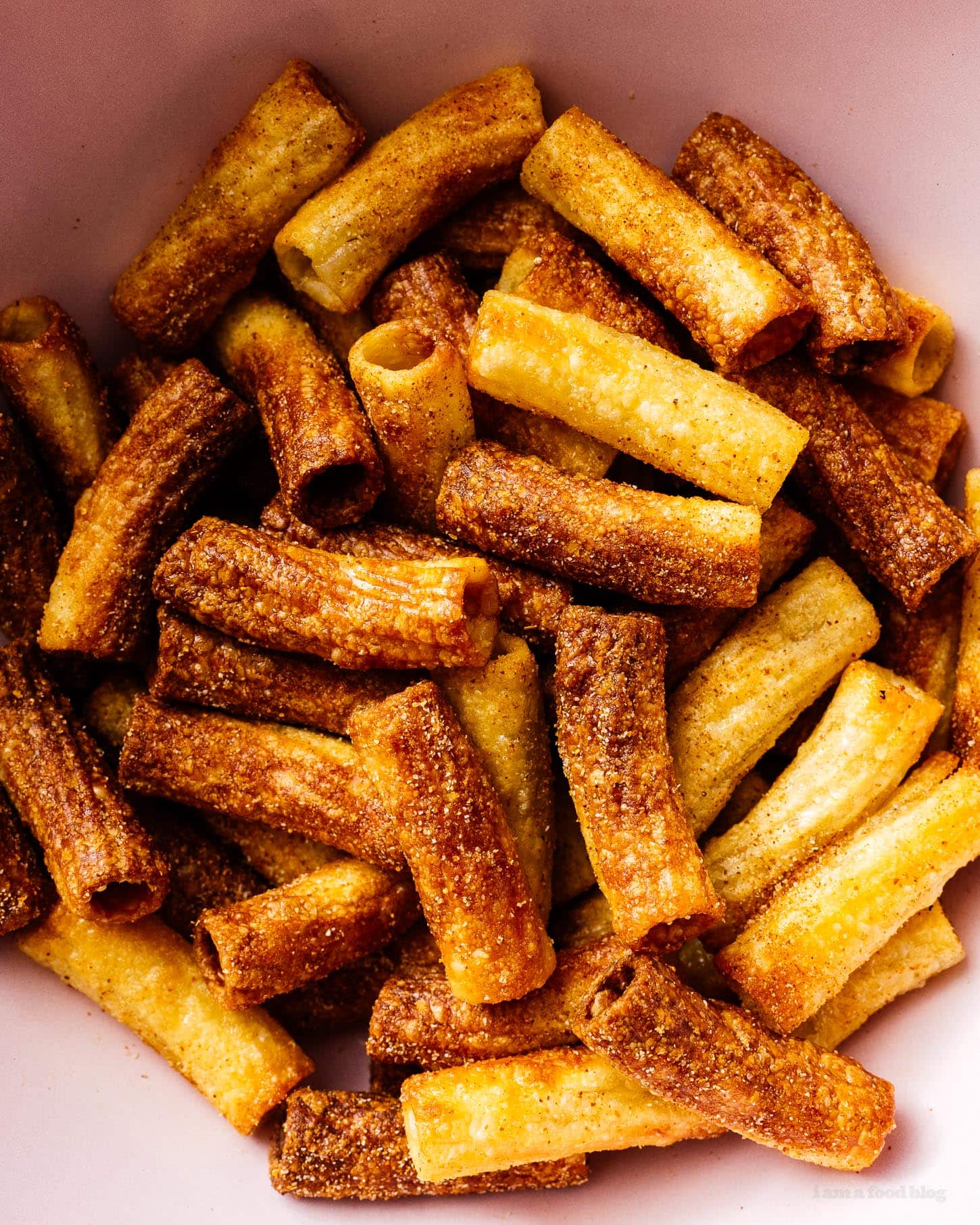pasta chips tossed in spicy powder | sharefavoritefood.com