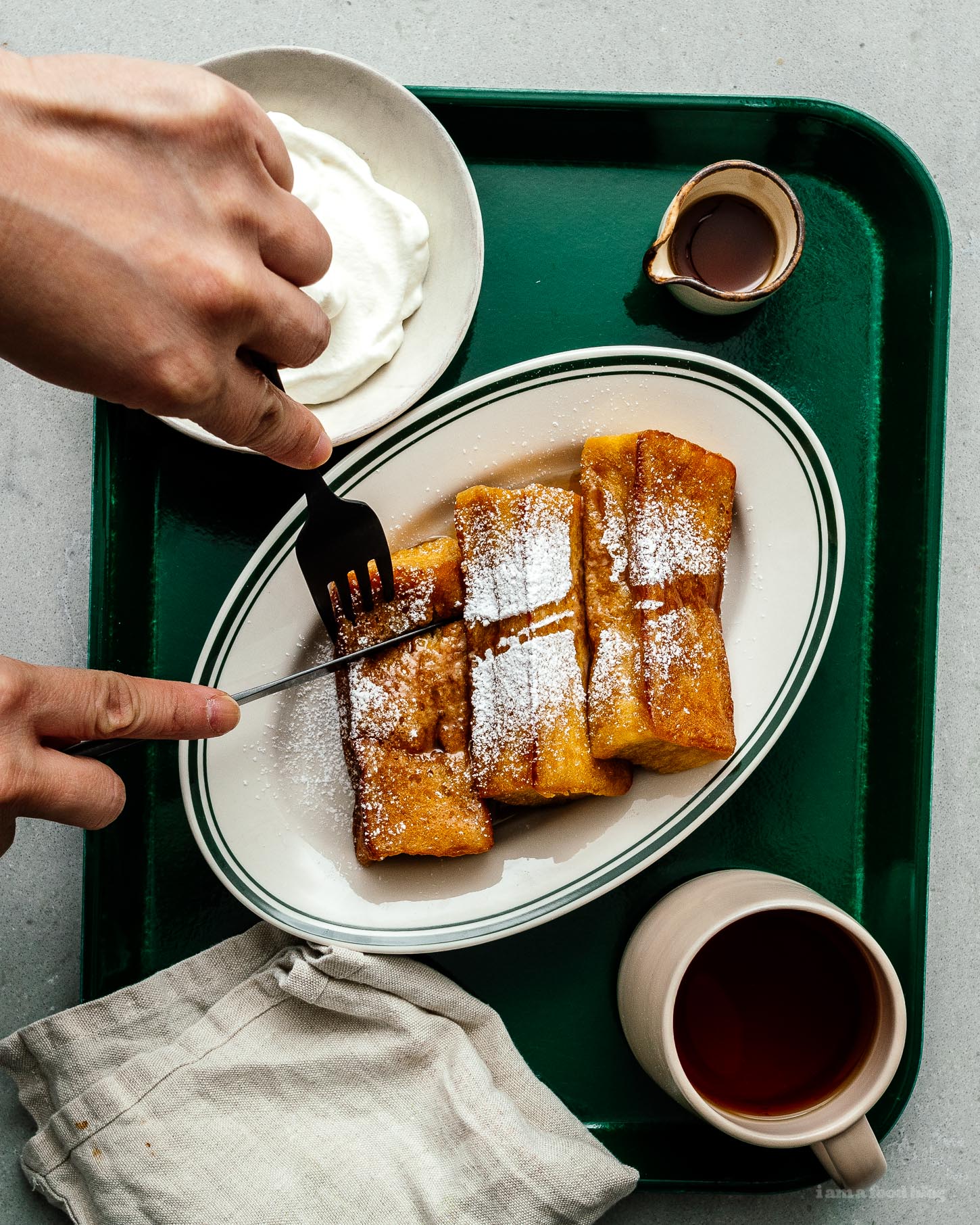 This Japanese tamagoyaki-inspired french toast is soft and custardy on the inside and crisp on the outside. The perfect combination of sweet and savory! | sharefavoritefood.com