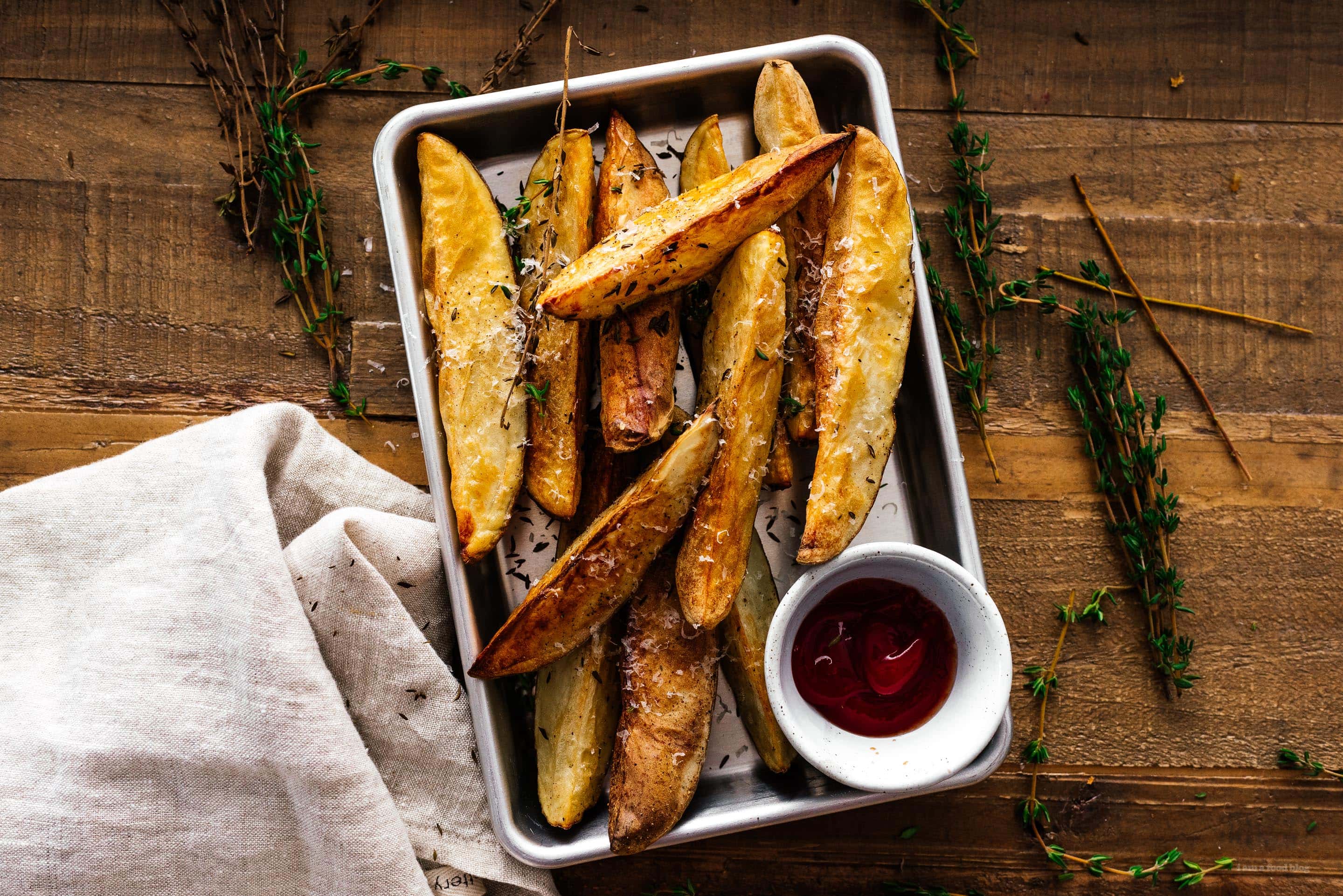 Crispy Air Fryer Parmesan and Thyme Roasted Wedge Fries | sharefavoritefood.com