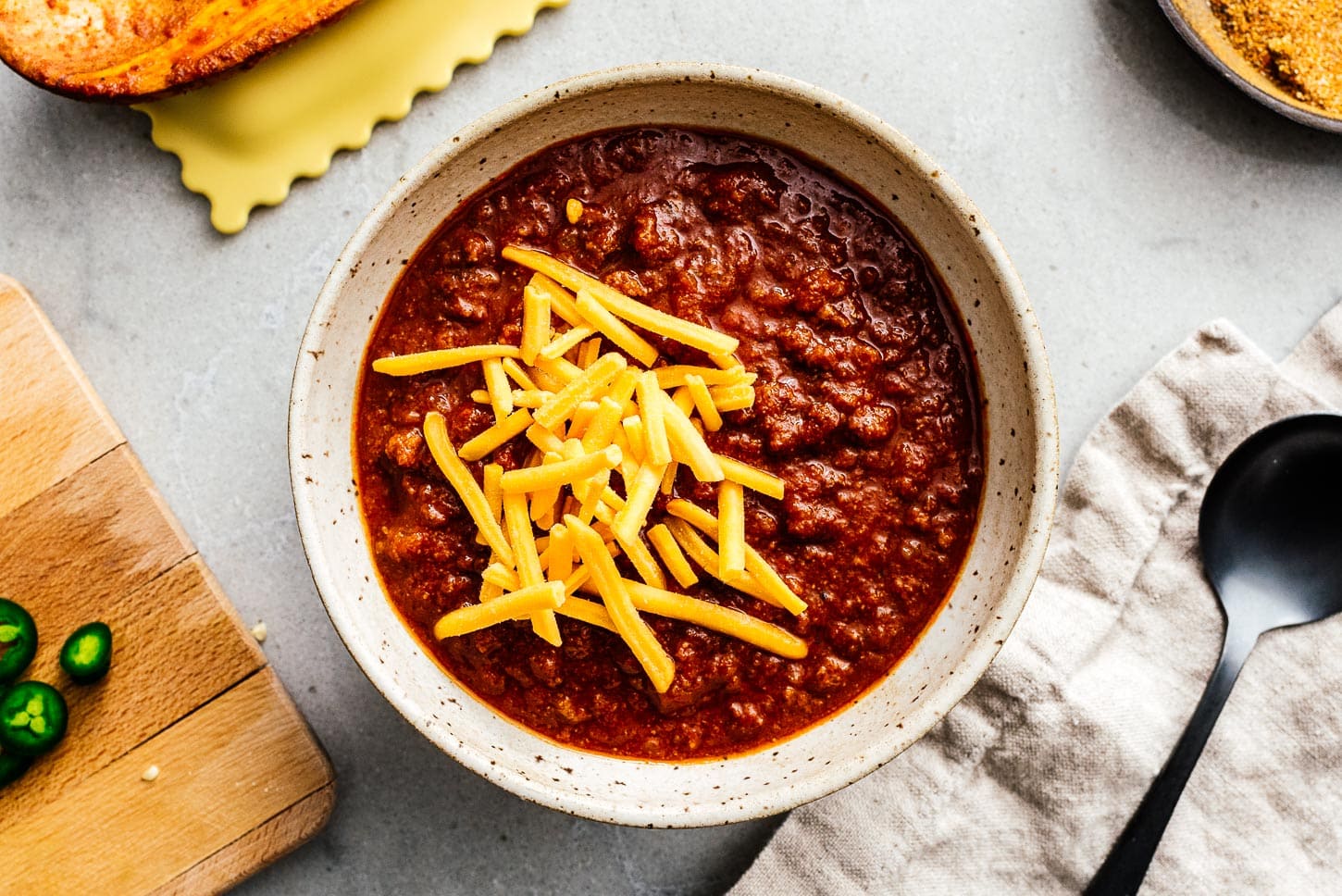 chili topped with cheddar cheese | sharefavoritefood.com