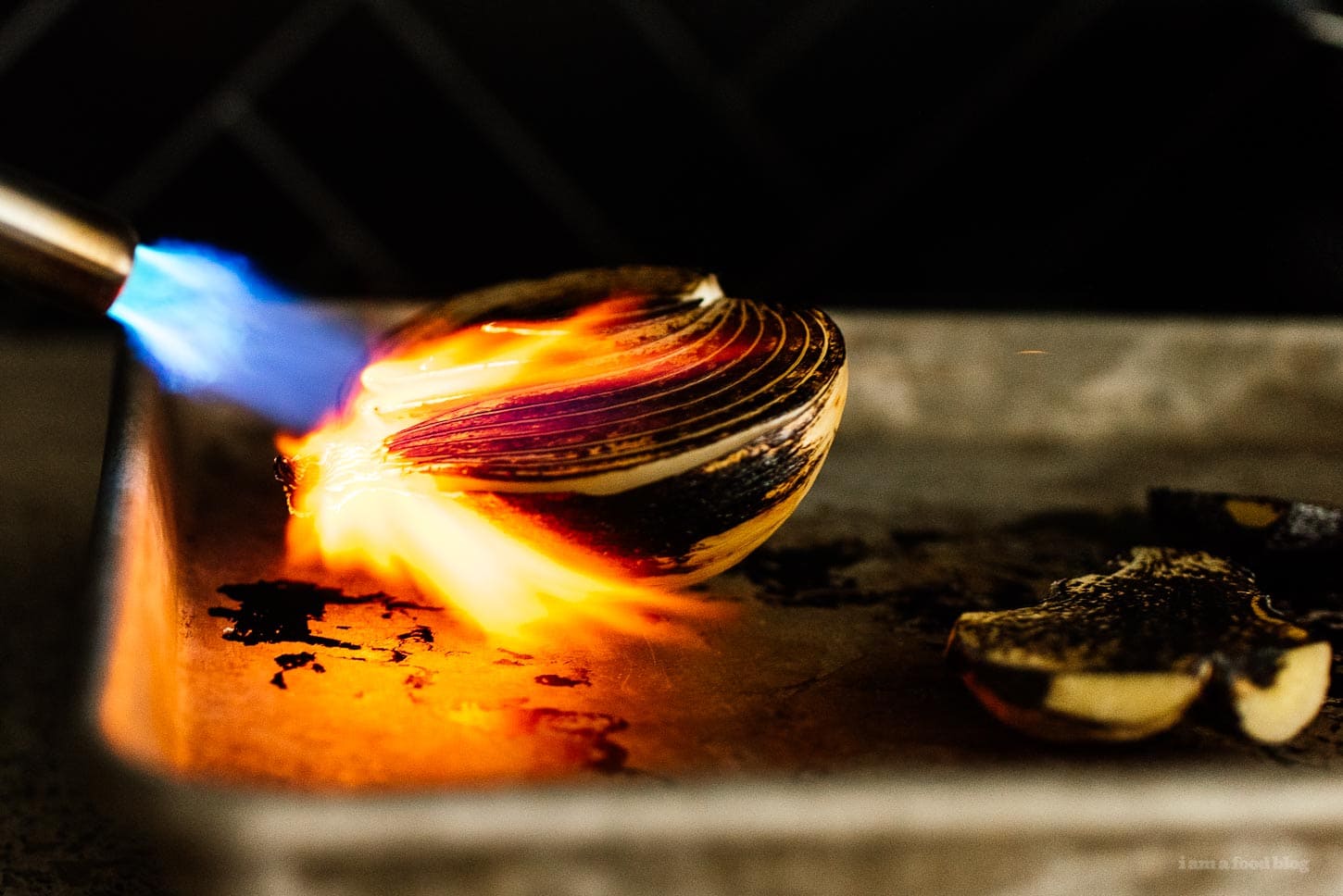 charring onions with a blowtorch | sharefavoritefood.com